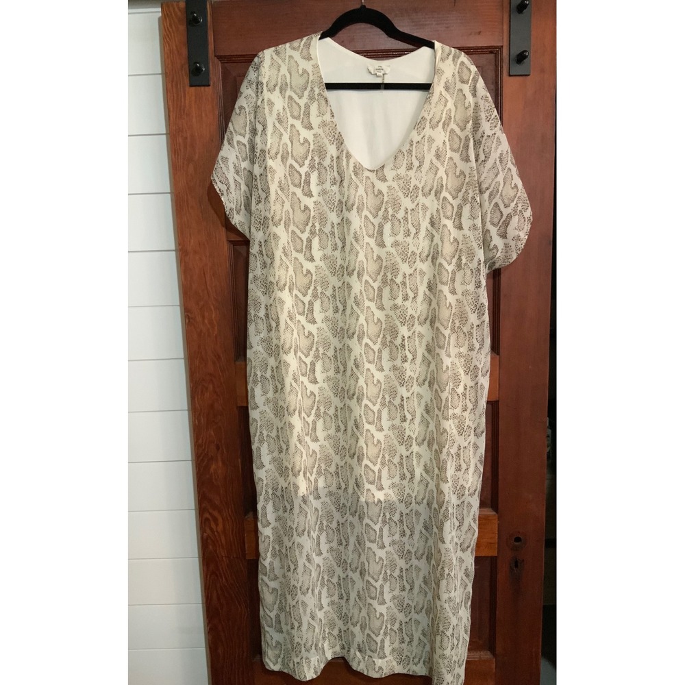 Entro Snakeskin Print V-Neck Maxi Dress Metallic Gold Stripe Tan Cream 2X